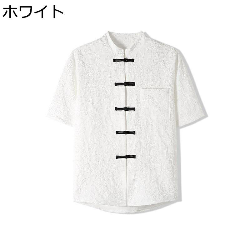 中華服 シャツ メンズ リネンシャツ チャイナ服 開襟シャツ tシャツ 5分袖 半袖シャツ 春夏着 胸ポケット 無地 チャイナ風ポタン 綿麻シャツ ファッション ユニセックス 薄手 吸汗透湿 軽い 通勤