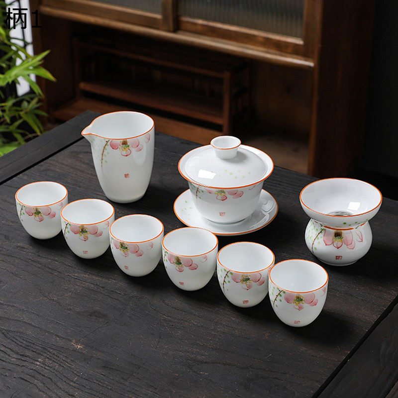 茶器仕かける 白青 鯉柄 急須 ティーセット 功夫茶 9点仕かける 蓮の花 葉柄 手絵 景観柄 茶器揃 湯呑 持っていく用仕かける 旅する用 湯呑 緑茶 紅茶の葉 日本茶 お茶入れ お出かけ用 周遊 住まい用 差し上げ物