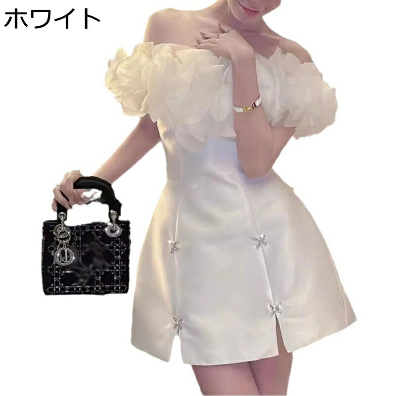 ミニ衣装 寄りあいお召しもの オフショルダーネック レディース 白 御芽出度 白いこと フラウンス ふわふわ感 愛くるしげ 春夏服 艶っぽい 青写真感 姫系 ミニスカート 生まれ落ちる日 二次会 会う約束 交歓会