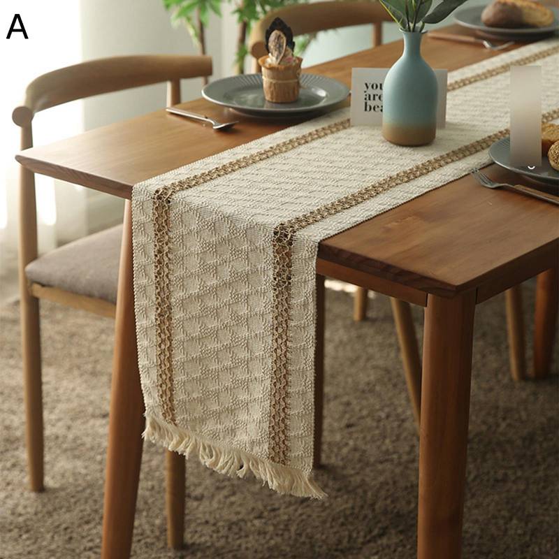 テーブルクロス コンビ パッチワーク 棉麻 かぎ針編み 北欧タッセル付き センターテーブル 30*220cm シンプル デコレーション お洒落 飾り物 寝室 茶室 リビングルーム 撥水・防水 防滑 防カビ