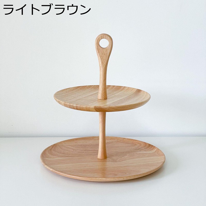 木製 2段 ケーキプレート ケーキスタンド デザートトレイ カップケーキキャンディ コップケーキ アフタヌーンティー フルーツプレート アンティーク風 結婚式 パーティー用 32*33cm サラダキャンディー