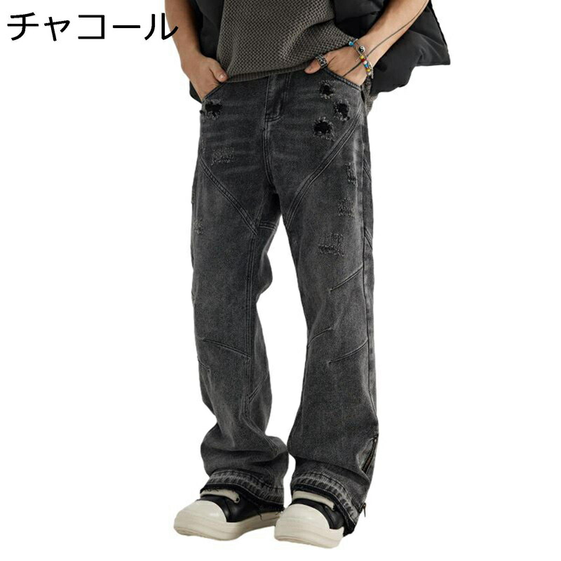 デニムパンツ ジーンズ メンズ ゆったり ダメージ加工 パッチワーク レトロ 大きいサイズ Gパン 長ズボン 通勤 通学 作業 アウトドア カジュアル 紳士 お洒落 着痩せ オールシーズン