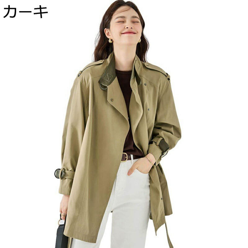 トレンチコート レディース ミドル丈 スプリングコート 春服 ゆったり シワになりにくい チェスターコート 着痩せ 薄手 軽量 防風 春秋冬 通学 旅行 カジュアル アウター ジャケット エレガント|お米の米道 店