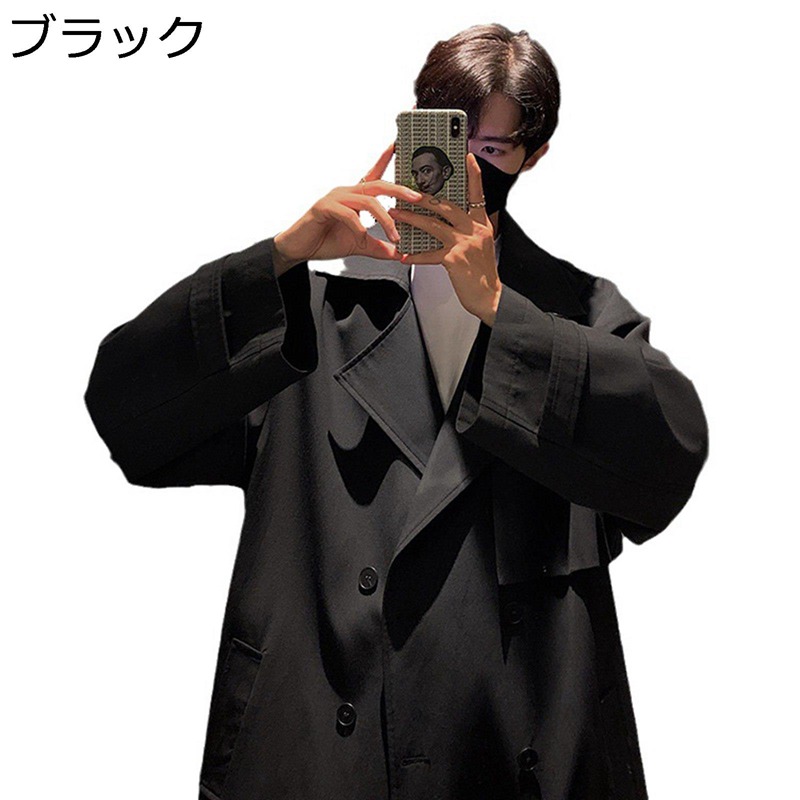 スプリングコート メンズ おしゃれ ロングコート 男性用 カジュアル ビジネス ロング丈 ジャケット ゆったり ダブルブレスト テーラードカラー 春秋 アウター 薄手 防風 大きいサイズ｜お米の米道 店