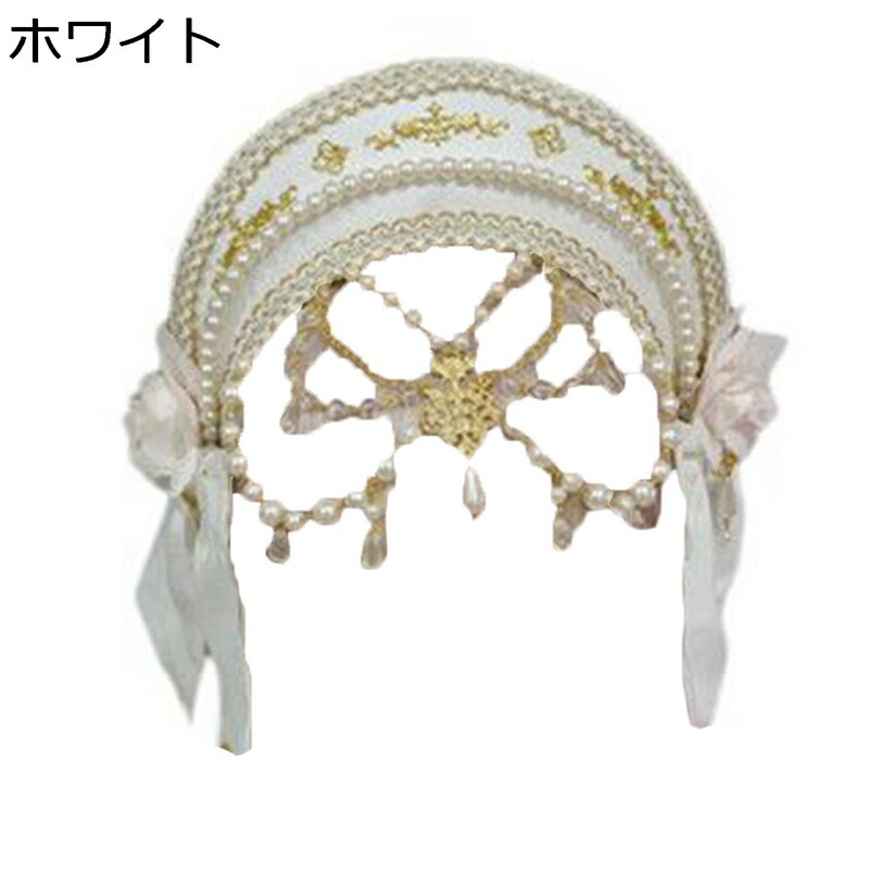 カチューシャ ロリータ 宮廷風 貴族 パールチェイン 光輪 ヘッドドレス 髪飾り ヘアアクセサリー 刺繍 ヴィンテージ レトロ ヴェール ベール お花 フラワー 手作り 花嫁 茶話会 Lolita 聖女 女王 姫様