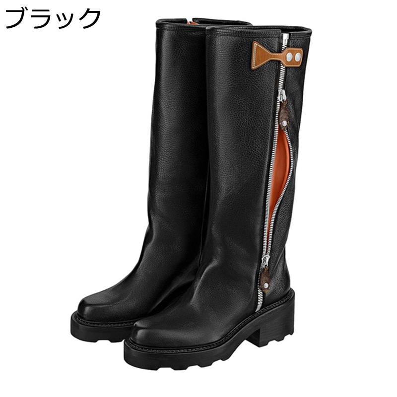 ロングブーツ 膝丈 ジョッキーブーツ 長靴 レディース サイドジップ 乗馬ブーツ 本革 足細ゆったり 落ちにくい おしゃれ 定番 クラシック 春秋冬 滑り止め 大きい 小さいサイズ パーティ バイク 原宿