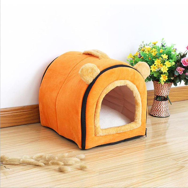 猫 ベッド 猫 ハウス キャットハウス ドーム型 冬夏両用 オレンジ ペットベッド 犬 猫 ベッド 室内 洗える 35x29x29 もこもこ あったかい 小型犬 猫ハウス おしゃれ 折りたたみ式 キャ
