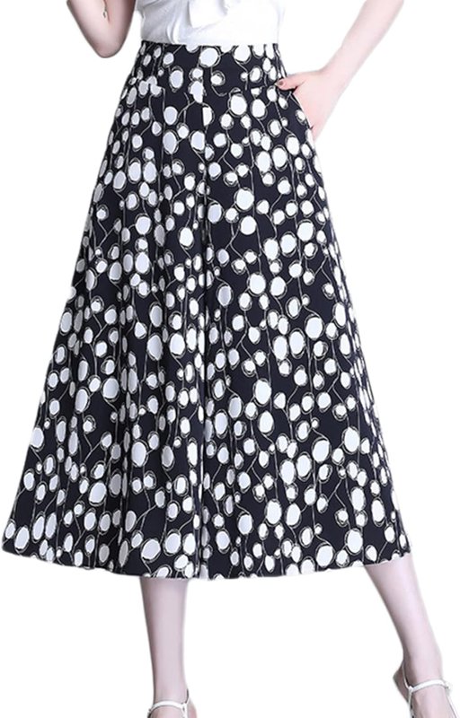 ロングズボン下 レディース 春夏秋 黒 広広としたズボン下 シフォンズボン下 今めかしい ゆったり 花柄 美尻 細長い切口有り 軽さ 7分丈 ズボン 気が大きい大きさ お上さん ズボン下 体型押しかぶせる 執務室 フォーマル エ
