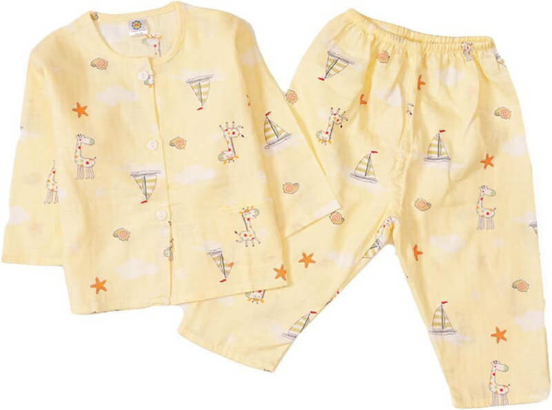 ガーゼパジャマ キッズ お座敷御召しもの ちびっ子 春夏 秋冬 長袖 綿100 パステル色の お坊っちゃん服 寝巻き お座敷着 上下書き割り 前くい違いプルオーバー ロングズボン下 ね血縁グループ ちびっ子服 下着類 養護ホーム御召しもの ガーゼ綿 兄ちゃん