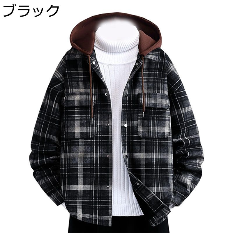 ボアジャケット デニム メンズ gジャン 長袖 デニムコート フード付き チェック柄 フリースジャケット 秋冬 ボタン 防寒保温 ヴィンテージ 大人 ファッション アメカジ 原宿風 ストリート系 トップス｜お米の米道 店
