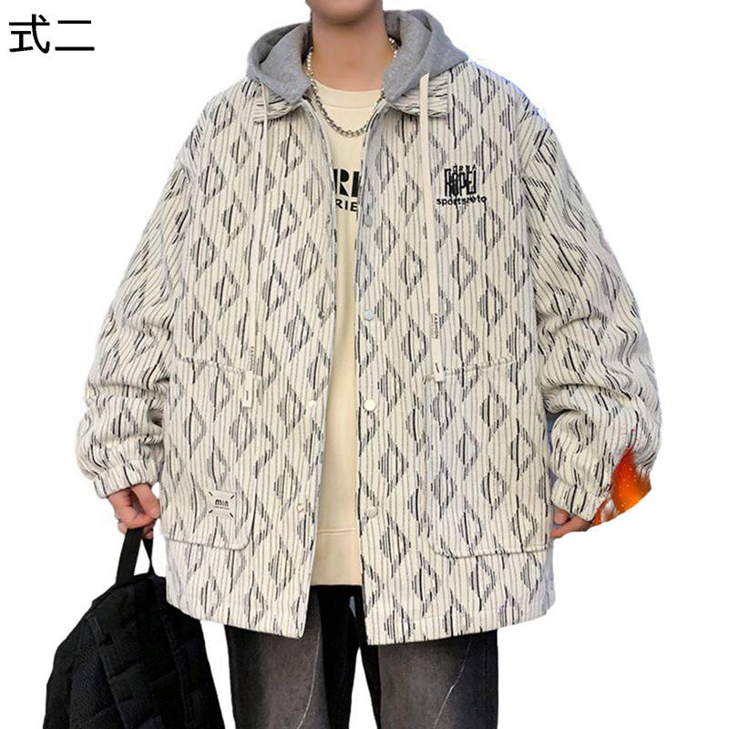 メンズ 綿入れジャケット レイヤード風 フード付き エスニック柄 裏起毛 冬服 ブルゾン 厚手 おおきいサイズ 綿服 トップス ボタン 柔らかい 防寒保温 ふわふわ ブルゾン 作業 ビジネス 通勤 普段着