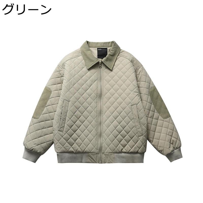 中綿ジャケット ブルゾン ジャンパー メンズ ショート丈 秋冬 開襟 ゆったり レトロ ひし形格子 キルティング 薄手 カジュアル 防寒着 保温性 暖かい 作業 スポーツ アウトドア|お米の米道 店