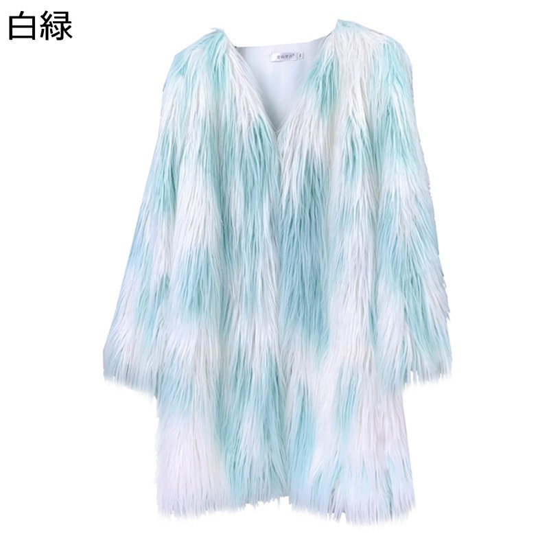 ファージャケット レディース 3XL ロング丈 パッチワーク vネック シャギー ファーコート フェイクファー 大きいサイズ フリース 秋冬服 着?せ 保温性 防寒アウター ふわふわ オーバーサイズ 羽織り セレモニー