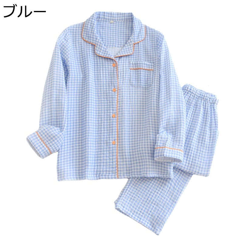 パジャマ 前開き 格子縞 寝巻き レディース ナイトウェア 薄手 通気 吸湿速乾 肌に優しい ゆったり カジュアル 柔らかい 冷房対策 上下セット 大きい お泊り アウトドア お風呂上り 女性 便利服 春衣装