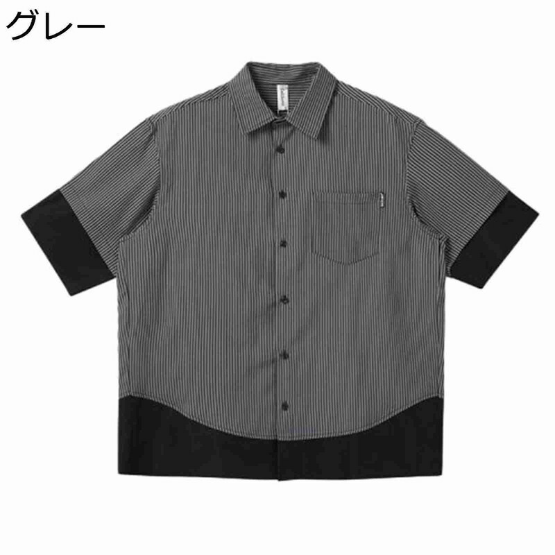 メンズ ストライプ柄 シャツ 開襟シャツ カジュアル 半袖シャツ ビジネスシャツ 切り替え 前開き メンズシャツ 上着 夏用 春服 ボタンアップ 快適 耐久 コンフォート アメカジ かっこいい リゾート 卒園式 成人式