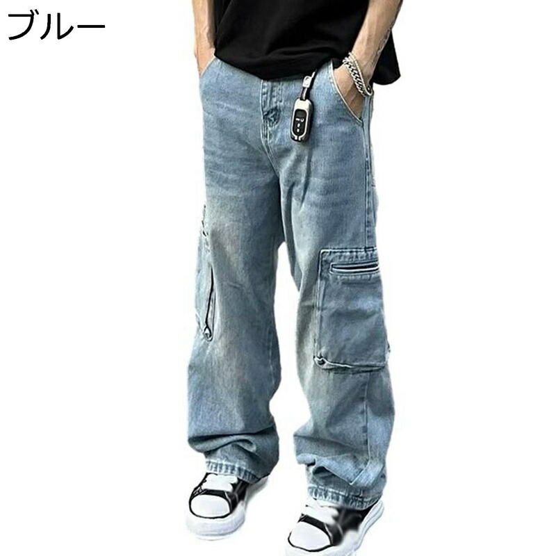 デニムパンツ Ｇパン メンズ レディース 長ズボン ワークパンツ マルチポケット 韓国風 ファッション ファスナー付き ストレート 原宿系 ストリート オフィス 春夏秋 プレゼント 街着
