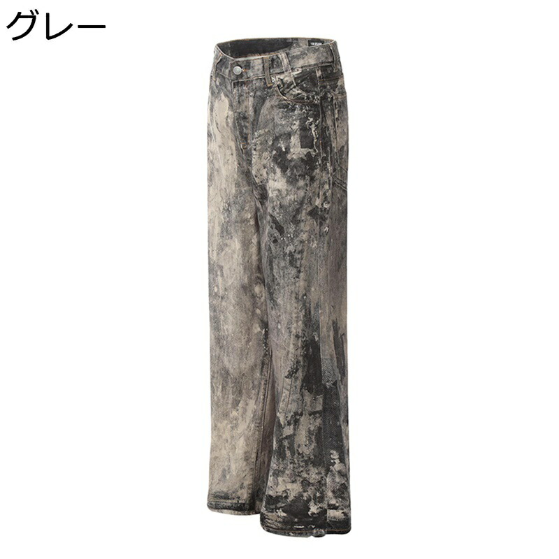 デニムパンツ メンズ 長ズボン ワイド ?墨 プリント ジーンズ ストレートパンツ テーパードパンツ カジュアル ファッション 個性 爽やか カッコイイ ハンサム 普段着 日常着用 散歩 街着