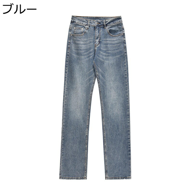 デニムパンツ ワイド ロングパンツ メンズ ストレート ジーンズ ストレッチ 長ズボン 大きめ キングサイズ クラッシュ 動きやすい トレンド お洒落 オリジナル 春物 秋冬 バイカージーンズ 紳士用