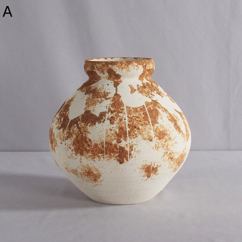 お花界面花器 第一義的 花器 花立て 菌類柄 返り咲き ビンテージ調 球状体 丸い・円い 花びん 陶芸花器 火熱瀬戸もの花器 活け花用花器 ドライフラワ用花器 差し上げ物 引っ越しお祝い差し上げ物 日式室内装飾 和風絵図面 花瓶-インテリア・寝具・収納-インテリア小物・置物