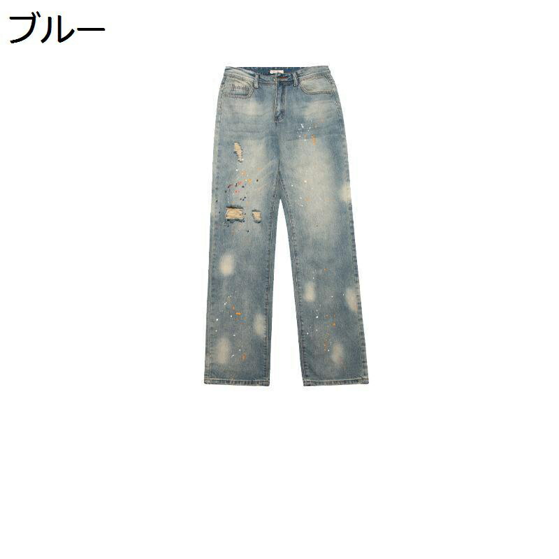 原宿系 デニムパンツ ダメージ加工 ロングパンツ メンズ ジーパン ストリート系 ロック ストレート ユニセックス アメリカン ジーンズ 春夏秋 Gパン 軽い カーゴパンツ ワイド お洒落 カジュアルパンツ