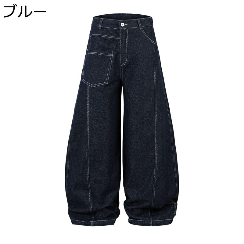 ジーンズ デニム メンズ ビッグシルエット 立体 フルレングス デニムパンツ Gパン デザイン ヒップホップ 原宿系 アメリカン レトロ ジーパン よい肌触り 形態安定 ワイドパンツ ロング丈 春夏秋着 お出掛け