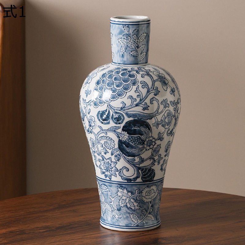 青磁器 花器 白青 花瓶 花びん 花柄 ブルー チャイナ 中華風 大型 復古 エレガント 和風 エスニック 磁器花器 生花用花器 インテリア小物 ガーデン装飾 プレゼント 北欧モダンデザイン 和風インテリア