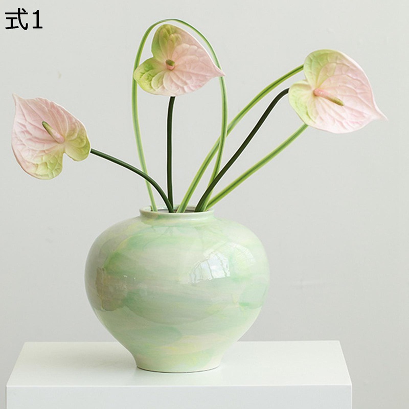 花瓶 水入れ可花瓶 かびん 花びん セラミックス花器 グリーン ピンク 斑模様 かわいい 現代 モダン 高温磁器花器 ドライフラワ用花器 フラワーアレンジメント用花器 インテリア装飾 店舗装飾 リビングルーム装飾