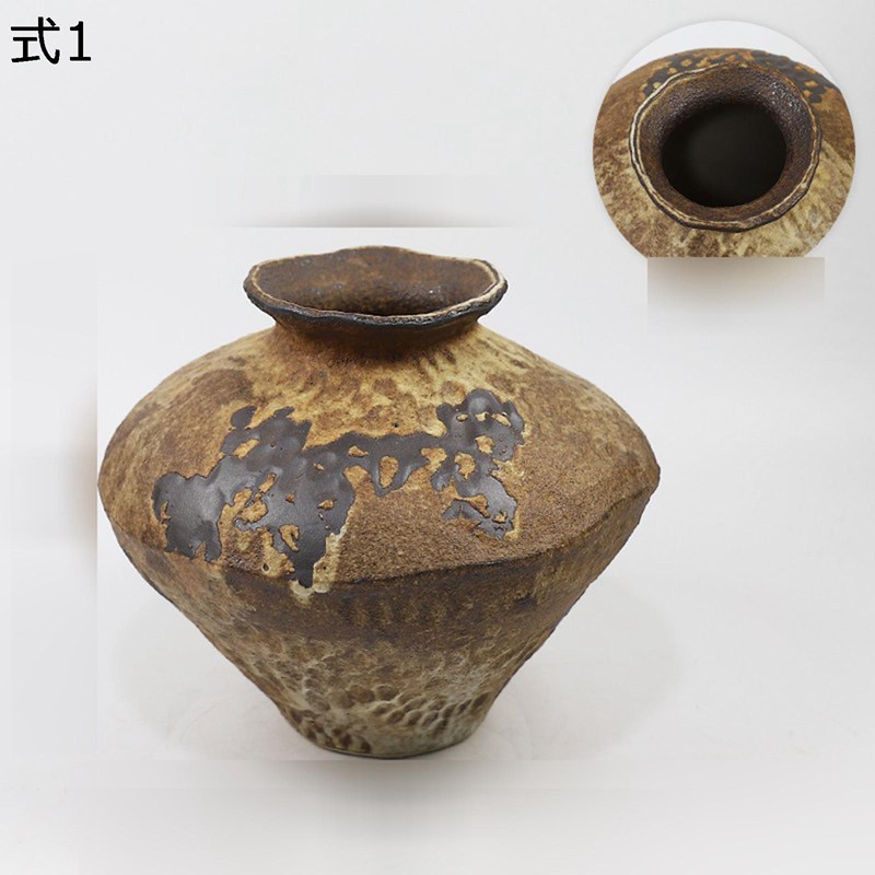 瀬戸もの花器 土瀬戸もの 変わり種 斑飾りつけ ヴィンテージ 返り咲き 和風 和式 日式 油画感 瀬戸もの花器 御花申し合わせ用花器 室内装飾小物 庭園かざり付ける 夫婦関係用差し上げ物 白北欧瀬戸もの 日系ひな型