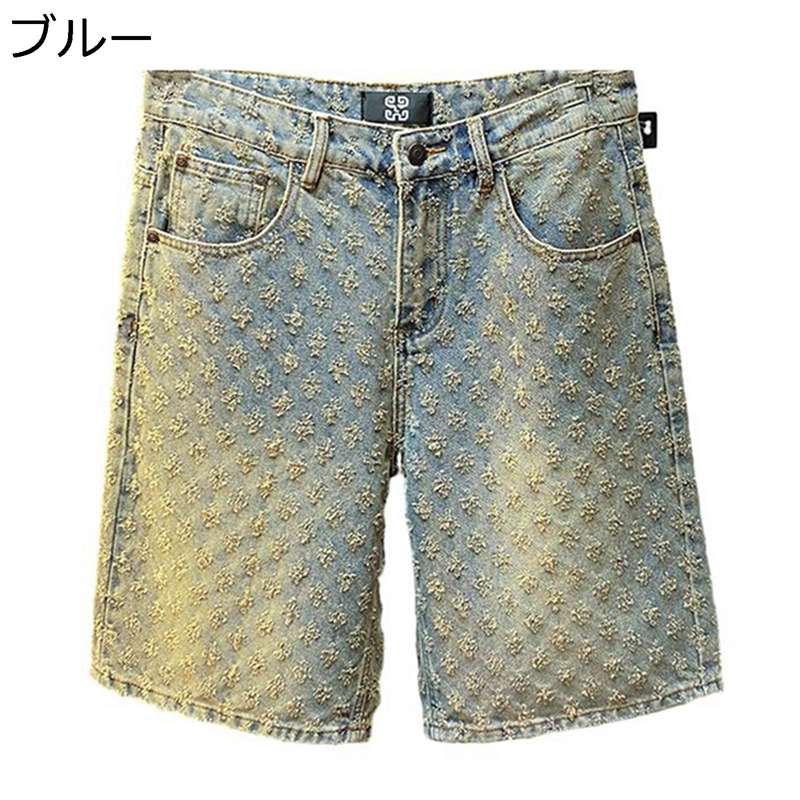 夏 デニムパンツ ジャカ一ド メンズ 5分丈 ジーンズ ショットパンツ ジーンズ 細身 デニムショーツ 大きいサイス ストレート ウォッシュ カジュアル ストレッチ 紳士 短パン 前開きジッパー