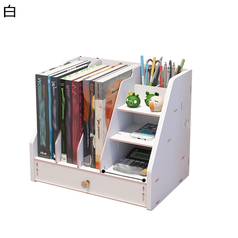 卓上収納ケース 木製 事務用 デスク整理整頓 A4ファイルラック 組み立て式 プラスチック デスク上置き棚 大容量 オフィス収納 机上収納ボックス A4 対応 ペン入れ 新聞/雑誌/書類/文具用品収納 机上ラック