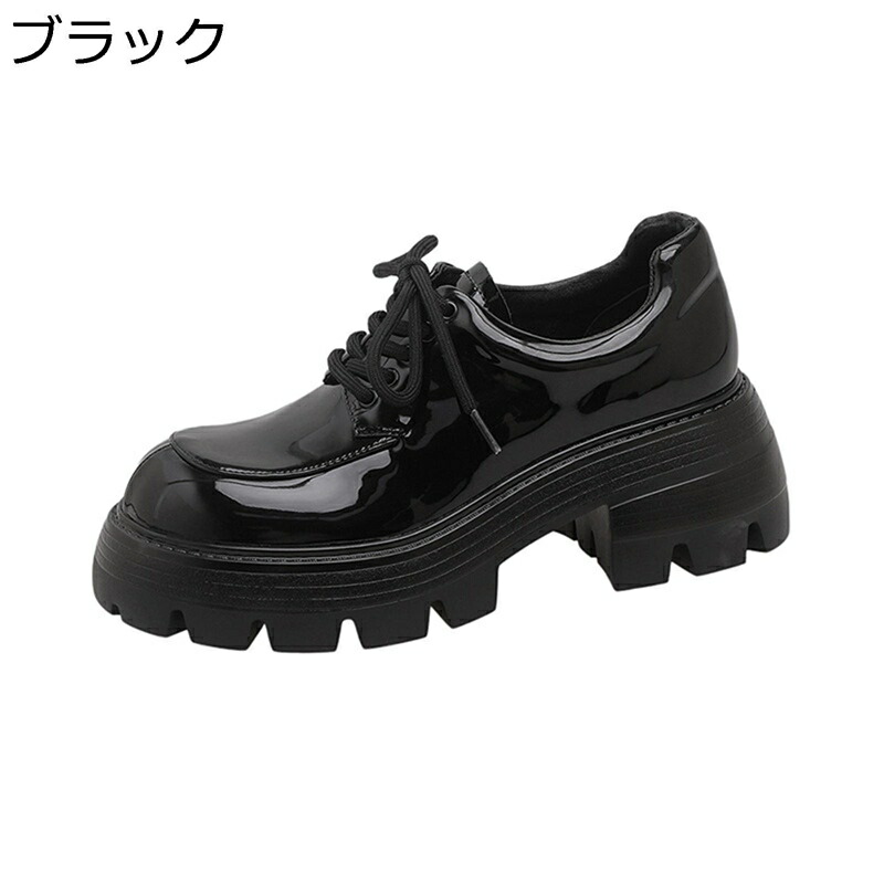 パンプス レディース レースアップ ハイヒールパンプス オックスフォードシューズ エナメル 6.5cm太ヒール 厚底 革靴 身長アップ 疲れない 滑り止め 美脚 細身 防水 メイド靴 jk コスプレ
