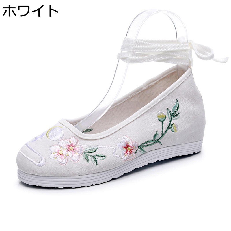 パンプス レディース 布靴 刺繍 白 アンクルストラップ インヒール3cm さくら 桜 スリッポン 通気 クッション性 柔らかい ママシューズ フラワー 可愛い カジュアル おしゃれ ファッション 春 夏 秋 仮装｜お米の米道 店