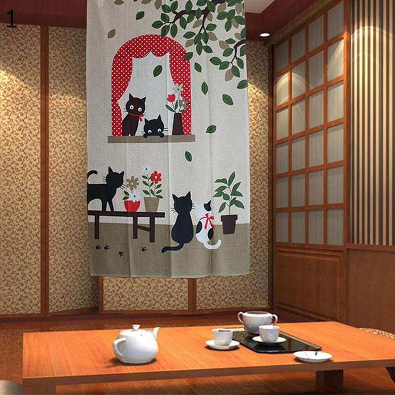 のれん ドア用 猫 可愛い かわいい にゃんこ 暖簾 目隠し 間仕切りカーテン 突っ張り棒 遮像 虫除け 日よけ 扉カーテン 取り付け簡単 冷気 暖気 目隠し 玄関 キッチン 子供部屋