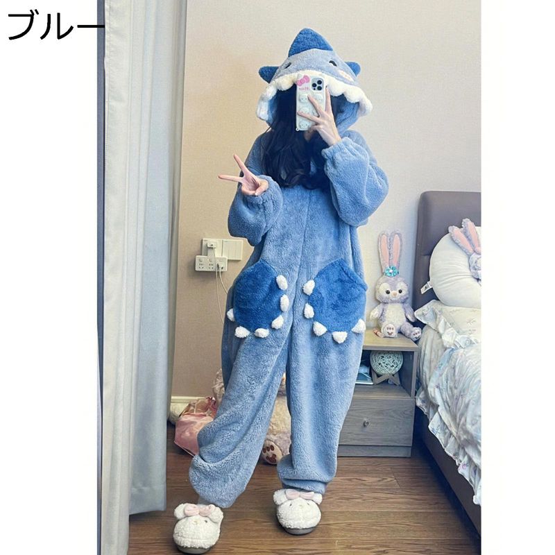 ロンパース 鮫 パジャマ レディース 好いたらしい 面白可笑しい 綿ネル ボンネット付き添い人 年月冬 尾っぽ付 お部屋お召しもの 朦々たる 保温 ボア 起毛 助けになる服 萌え萌え ゆったり 日常 気が大きい大きさ 通気性 吸汗速乾 青色