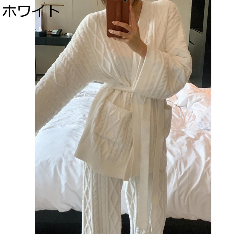 上下セット ネルパジャマ ニット ミドル丈 レディース バストロープ 春秋冬 フランネル 部屋着 ルームウェア ナイトガウン 保温 柔らかい 大きめ 家着 寝間着 ナイトウェア 通気性 吸汗速乾 ホワイト ブルー 8,749円