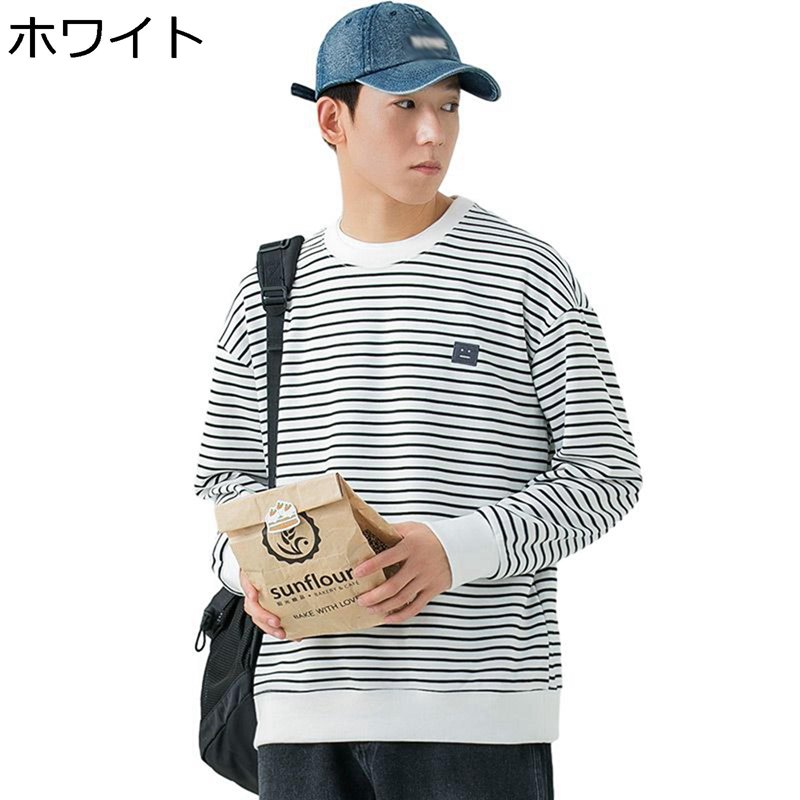 ストライプ 長袖パーカー フルオーバー メンズ 丸首 おおきいサイズ 秋 冬服 裏起毛 重ね着 Tシャツ スポーツウェア 吸汗速乾 軽量 カジュアル シンプル 上着 ユニセックス 高校生 中学生 ホワイト 6,769円