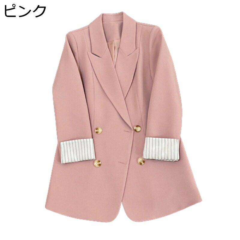 レディース テーラードジャケット ミディアム丈 スーツジャケット 無地 シンプル スプリングコート 春服 アウター 長袖 ダブルブレスト 軽量 カジュアル ストリート 女性用 エレガント カーディガン