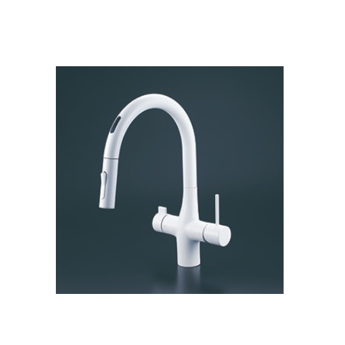 KVK KM6091DSCECM4 ビルトイン浄水器用シングルシャワー付混合栓(センサー) 電池タイプ マットホワイト 浄水カートリッジセット付|まいどDIY