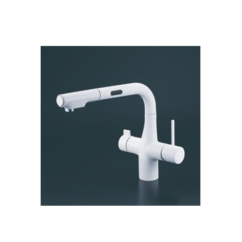KVK　KM6131DECM4　ビルトイン浄水器用シングルシャワー付混合栓（センサー） 電池タイプ マットホワイト 浄水カートリッジセット別売｜まいどＤＩＹ
