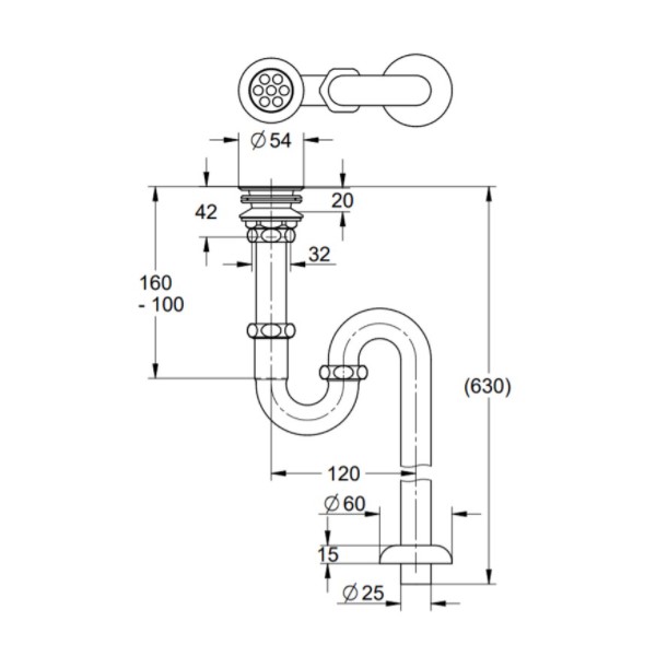 超爆安 グローエ JPK05600 パーツ 手洗器用 排水金具 Sトラップ付 目皿付 トラップ寸法630mm クローム  fucoa.cl