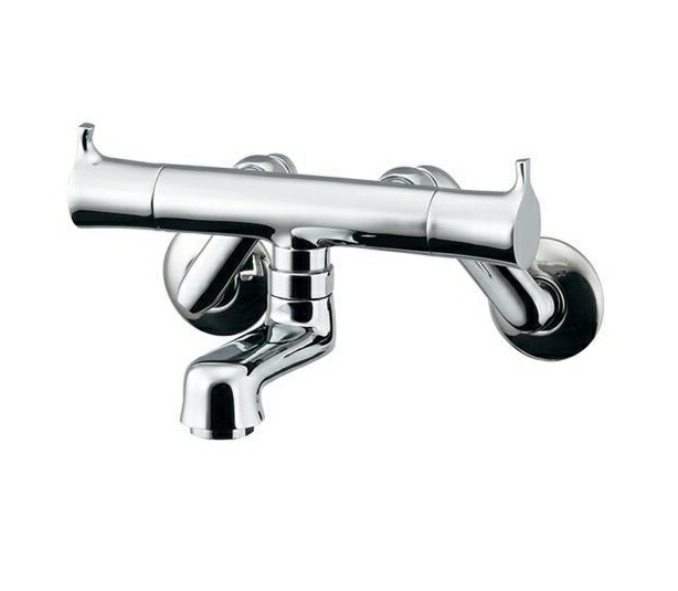 カクダイ　混合水栓　125-004 シルバー 125-004｜カクダイ洗面用蛇口 VARUNA[壁][2ハンドル混合水栓]