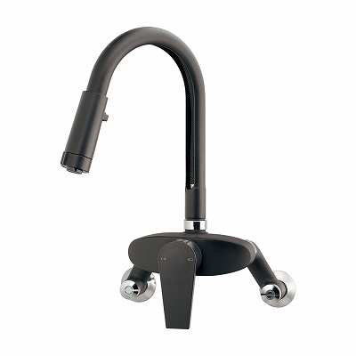 水栓金具 カクダイ　192-028-D　シングルレバー混合栓(壁付) シャワーつき マットブラック [■]｜まいどＤＩＹ