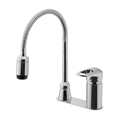 水栓金具　カクダイ　185-519 シングルレバー混合栓(シャワー･汚れ隠しプレートつき) 逆止付