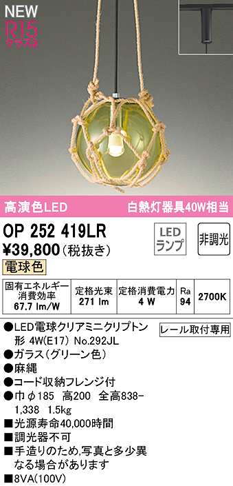 最大66%OFFクーポン オーデリック OP252419LR ランプ別梱 ペンダントライト 非調光 LEDランプ 電球色 プラグタイプ グリーン  fucoa.cl