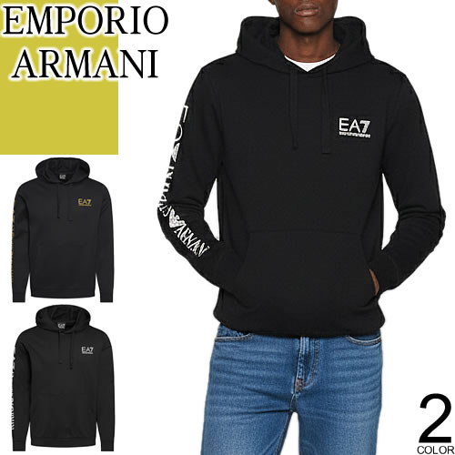 エン急性灰白髄炎 アルマーニ EMPORIO ARMANI EA7 パーカー ティーシャツパーカー メンズ ロゴタイプ 袖ロゴタイプ ブランド名 大層らしい大きさ 今めかしい 秋 冬 黒 黒いこと LOGO SERIES HOODED COTTON SWEATSHIRT 7M000569 AF13512 [YP送りとどける]