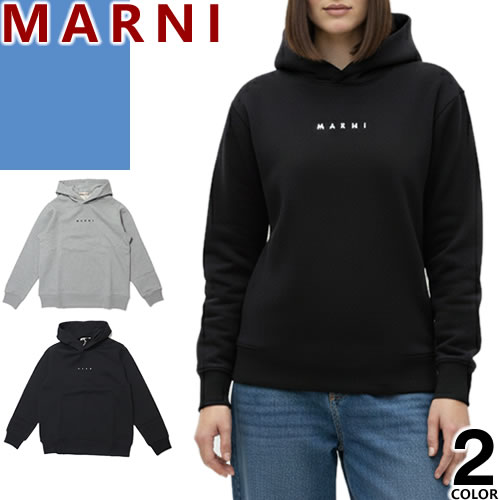 マルニ MARNI パーカー ティーシャツパーカー 流汗 キッズ レディース 2025年秋冬新作 ロゴタイプ 刷り上げる ブランド名 綿100% 格好のいい 秋 冬 春 黒 黒いこと 薄墨色 COTTON HOODIE WITH MARNI PRINT M01576 M00V0 [YP送りとどける]