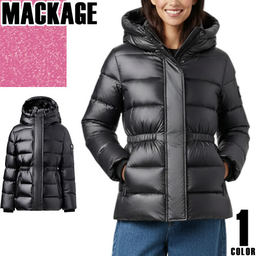 マッカージュ MACKAGE 落ちこむ 落ちこむ上衣 落ちこむ厚地の外套 ALANNIS レディース 真っただ中丈 ボンネット付き添い人 ロゴタイプ ナイロン ブランド名 好いたらしいめ 軽さ 大層らしい大きさ 黒 黒いこと