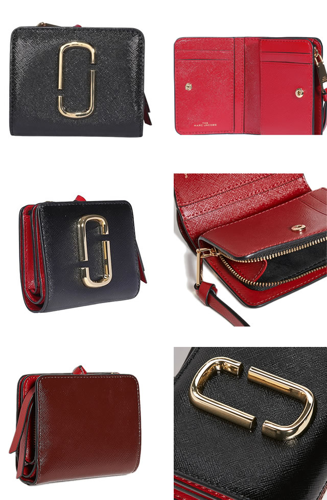 M Jacobs Compact 革 財布 ケース バイカラー 財布 レディース財布 二つ折り財布 黒 コンパクト Marc Mini Wallet ブランド The コンパクト ブラック 本革 Jacobs マークジェイコブス の二つ折り財布 マークジェイコブス レディース S Mss エムエスエス