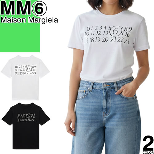 エムエムシックス メゾンマルジェラ MM6 Maison Margiela Tシャツ レディース 半袖 2026年春夏新作 ロゴ コットン クルーネック 丸首 ブランド 綿100% おしゃれ 白 黒 ホワイト ブラック T-SHIRT WITH LOGO ON THE CHEST M61020 MM02Y [ゆうパケ発送]