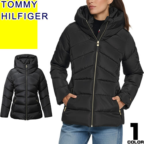 トミーヒルフィガー TOMMY HILFIGER 中綿ジャケット 中綿コート ブルゾン アウター レディース フード付き 軽量 撥水 防寒 通勤 通学 大きいサイズ ブランド 黒 ブラック HOODED PUFFER COAT TW3MP349